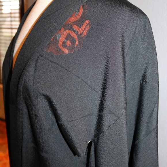 Japanese Haori Jacket - Antique Haori Silk Kimono Jacket Black - Picture 11 of 16